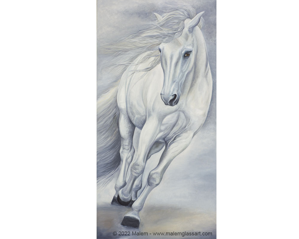Andalusian spaning horse cantering oil painting
