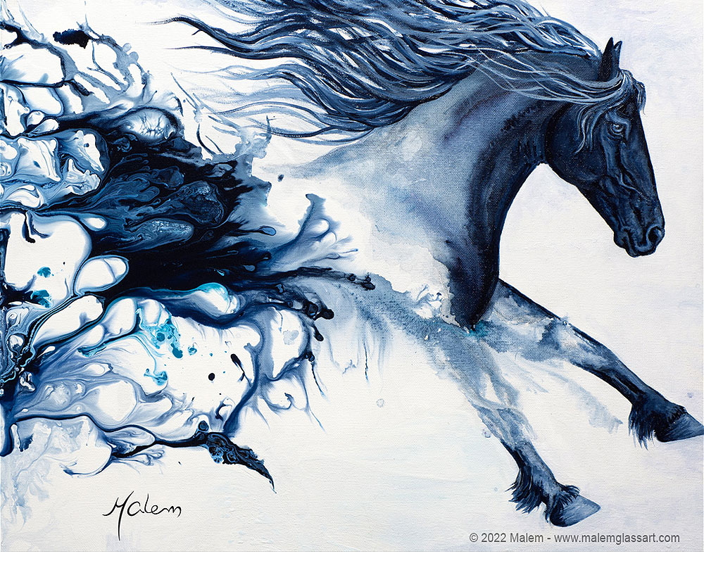 Cantering Friesian horse cantering acrylic painting