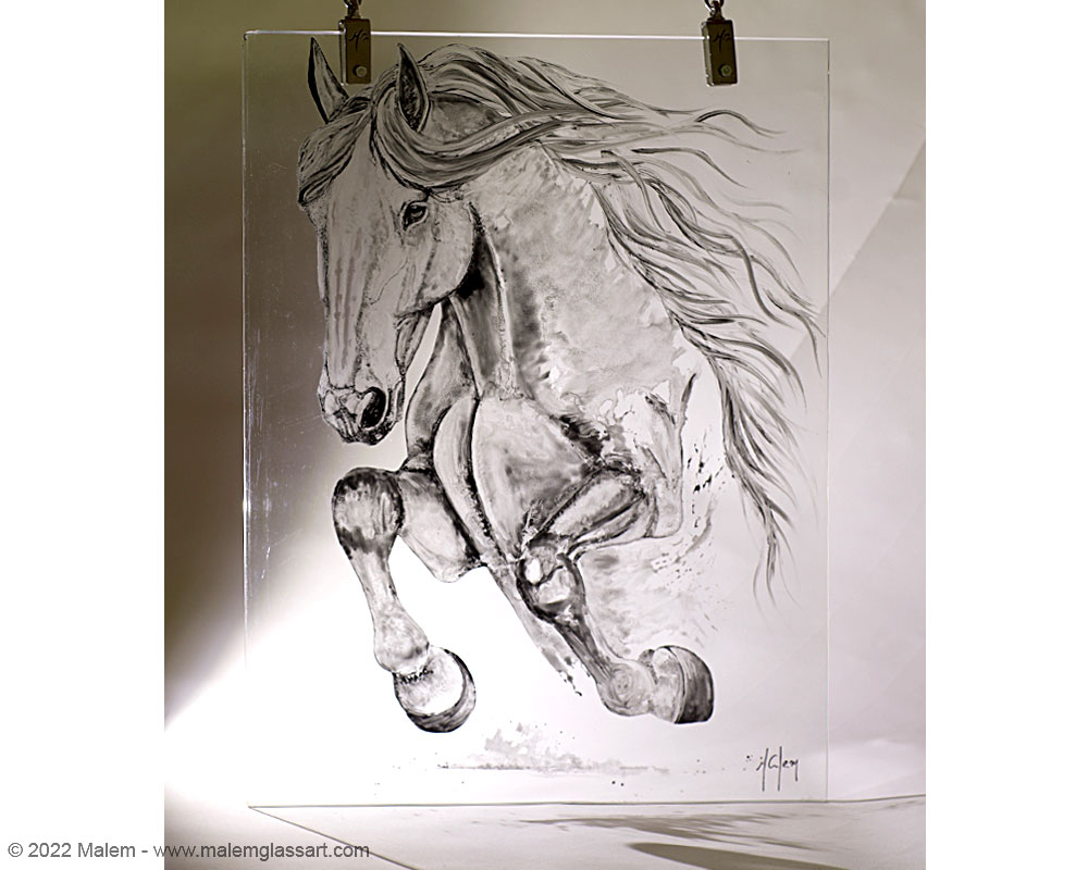 Jumping Horse Stained Glass Painting